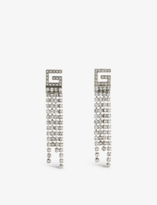 Gucci Womens Silver G-motif Diamante-embellished Palladium-plated Brass Drop Earrings