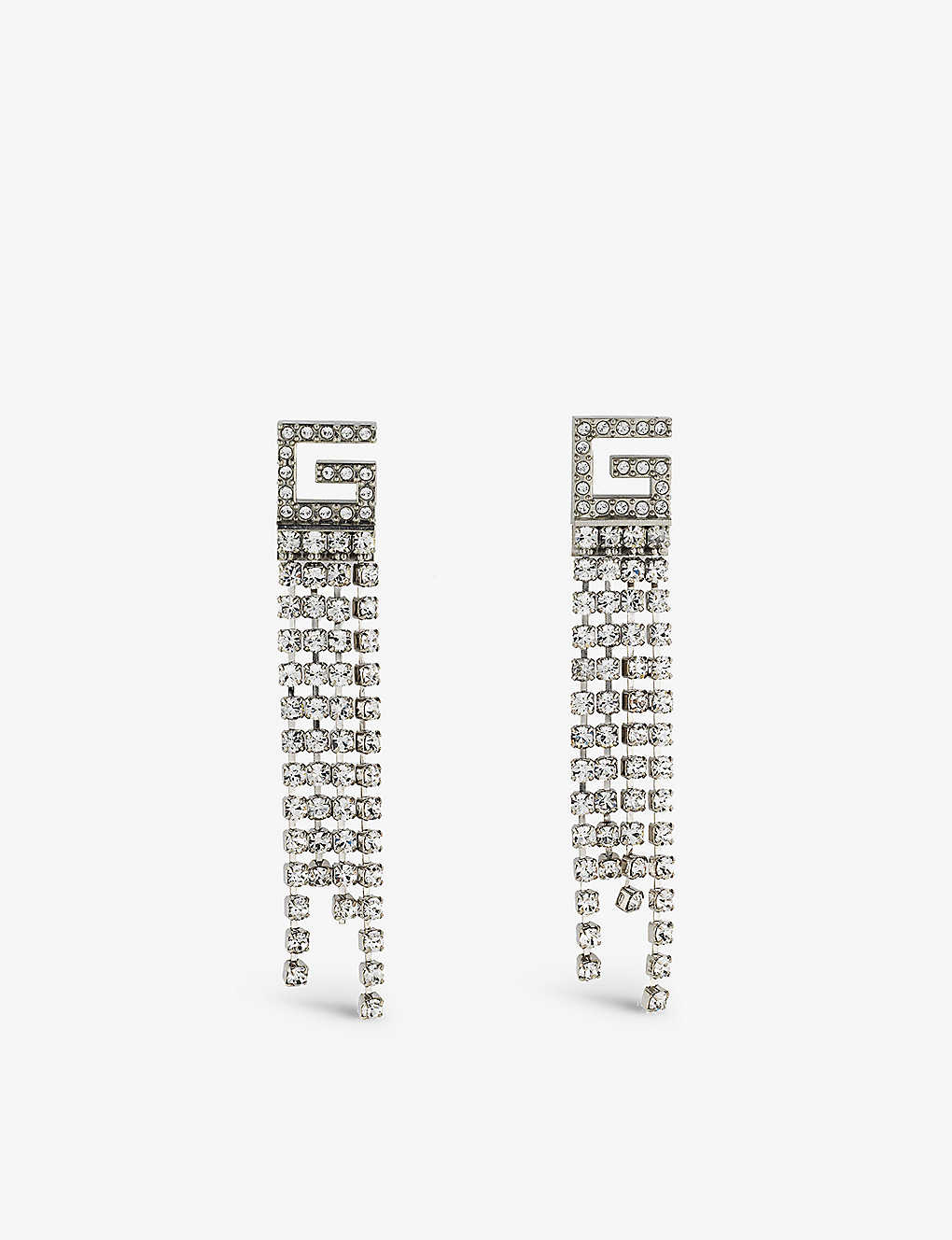 Gucci Womens Silver G-motif Diamante-embellished Palladium-plated Brass Drop Earrings In Metallic