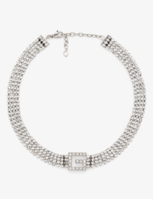 Gucci Womens Silver Crystal-embellished Palladium-toned Necklace