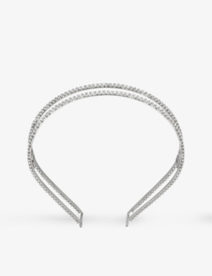 Gucci Womens Silver G Motif Metal And Crystal Head Band