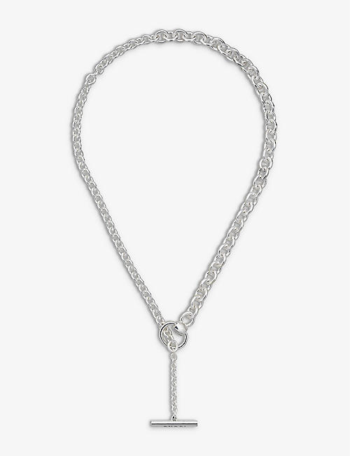 GUCCI: Horsebit T-bar sterling-silver necklace