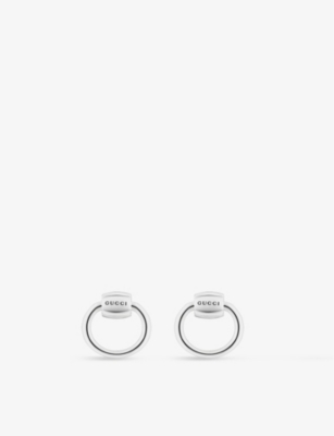 GUCCI: Horsebit logo-engraved sterling-silver stud earrings