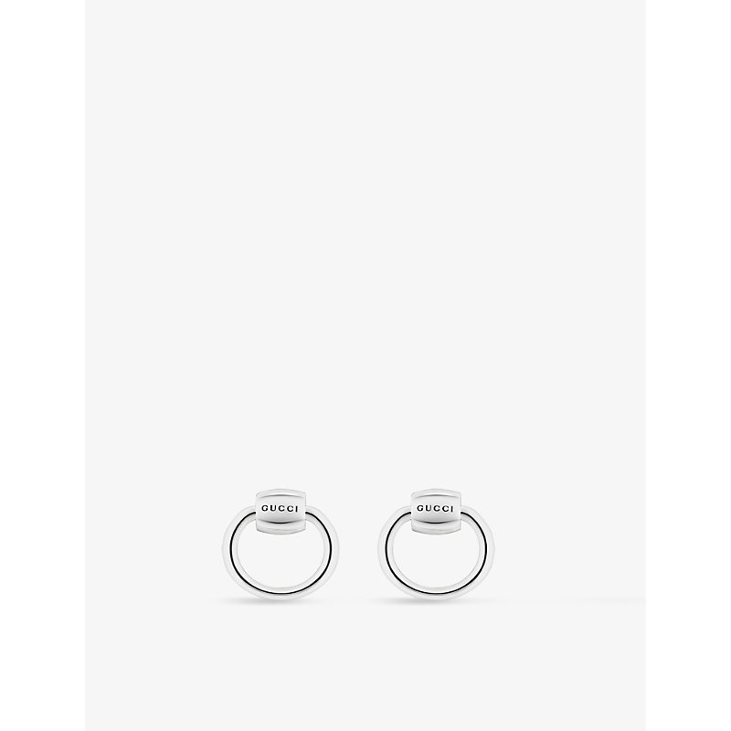 Gucci Womens Silver Logo-engraved Sterling-silver Stud Earrings In Metallic