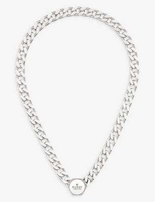 GUCCI: Logo-engraved sterling silver necklace