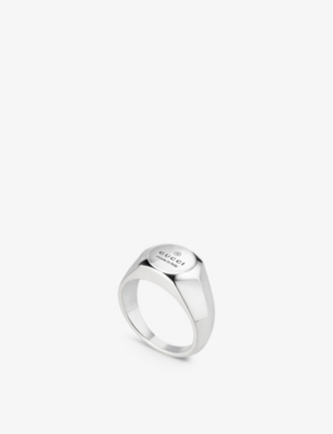 GUCCI Logo-Engraved Silver Ring for Men