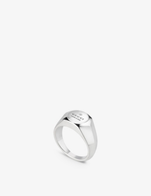 Gucci Womens Silver Trademark Logo-engraved 925 Sterling-silver Ring