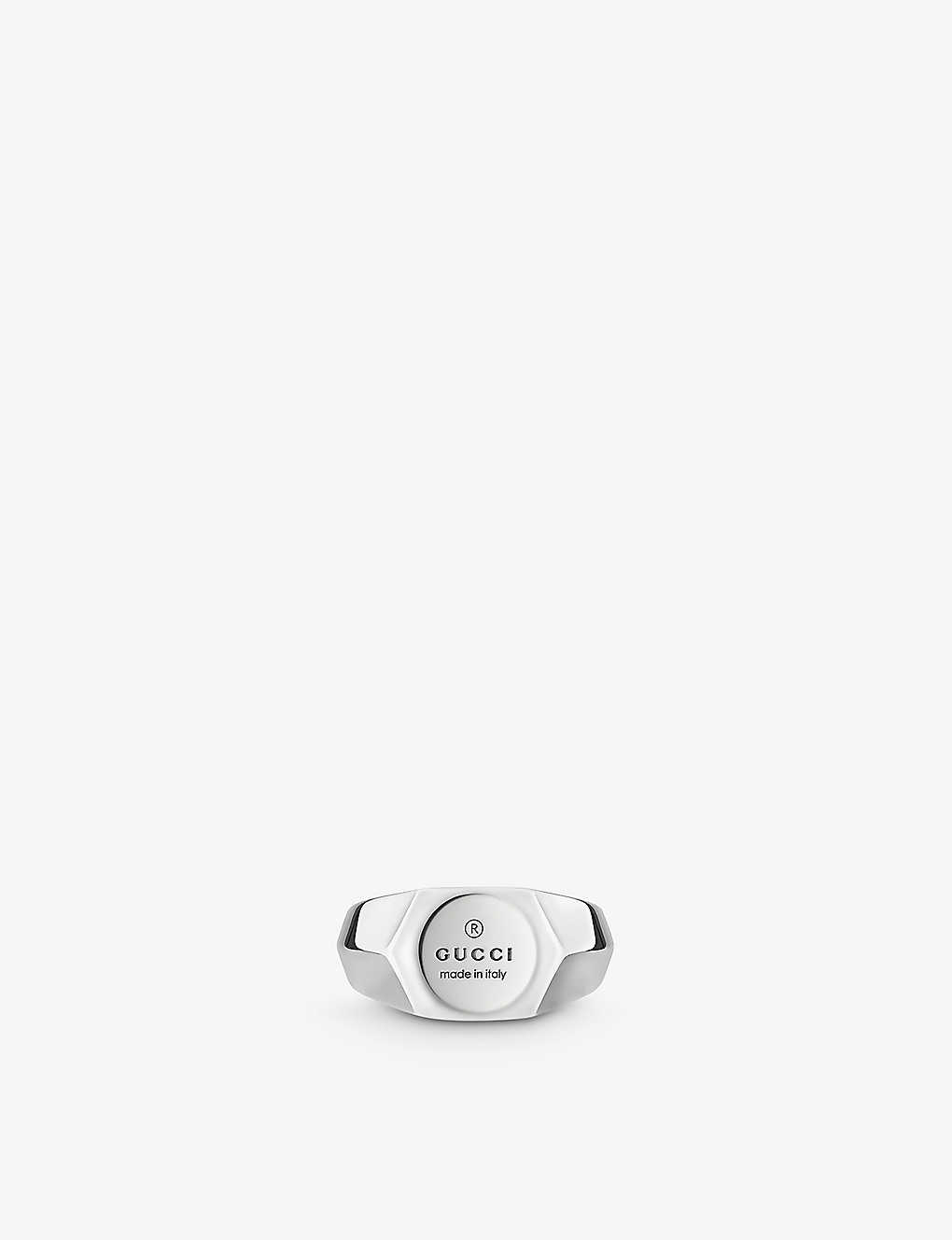 Gucci Womens Silver Trademark Logo-engraved 925 Sterling-silver Ring