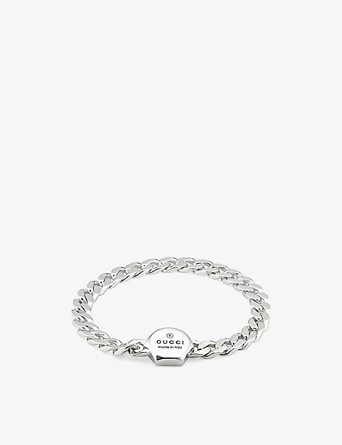 GUCCI: Logo-engraved sterling silver bracelet