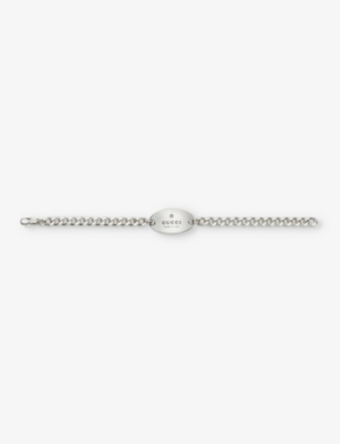 Shop Gucci Women's Silver Trademark Logo-engraved Sterling Silver Bracelet