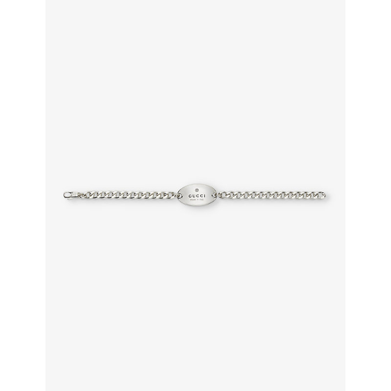 Shop Gucci Womens Silver Trademark Logo-engraved Sterling Silver Bracelet