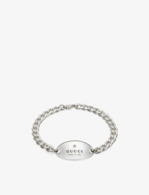 Gucci Womens Silver Trademark Logo-engraved Sterling Silver Bracelet