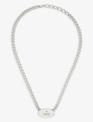 Gucci Womens Silver Trademark Engraved Sterling-silver Necklace