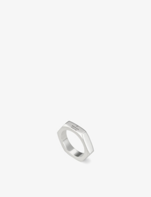 Gucci Womens Silver Trademark Logo-embossed Sterling-silver Ring