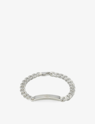 GUCCI: Diagonal interlocking-G tag sterling-silver bracelet