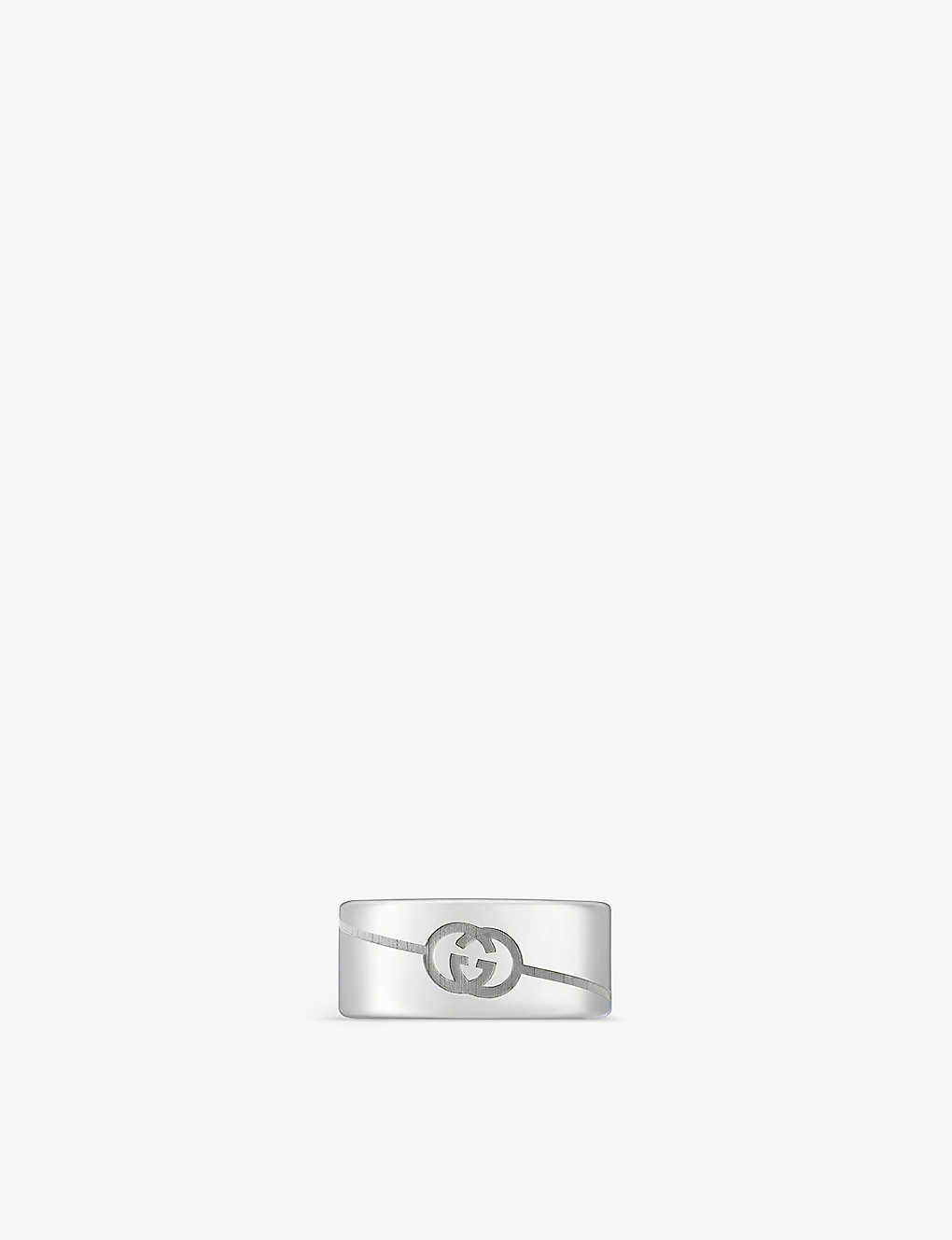 Gucci Womens Silver Tag Engraved-interlocking G Sterling-silver Ring