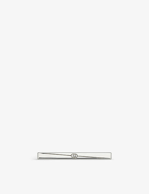 GUCCI: Diagonal engraved-interlocking G sterling-silver tiebar