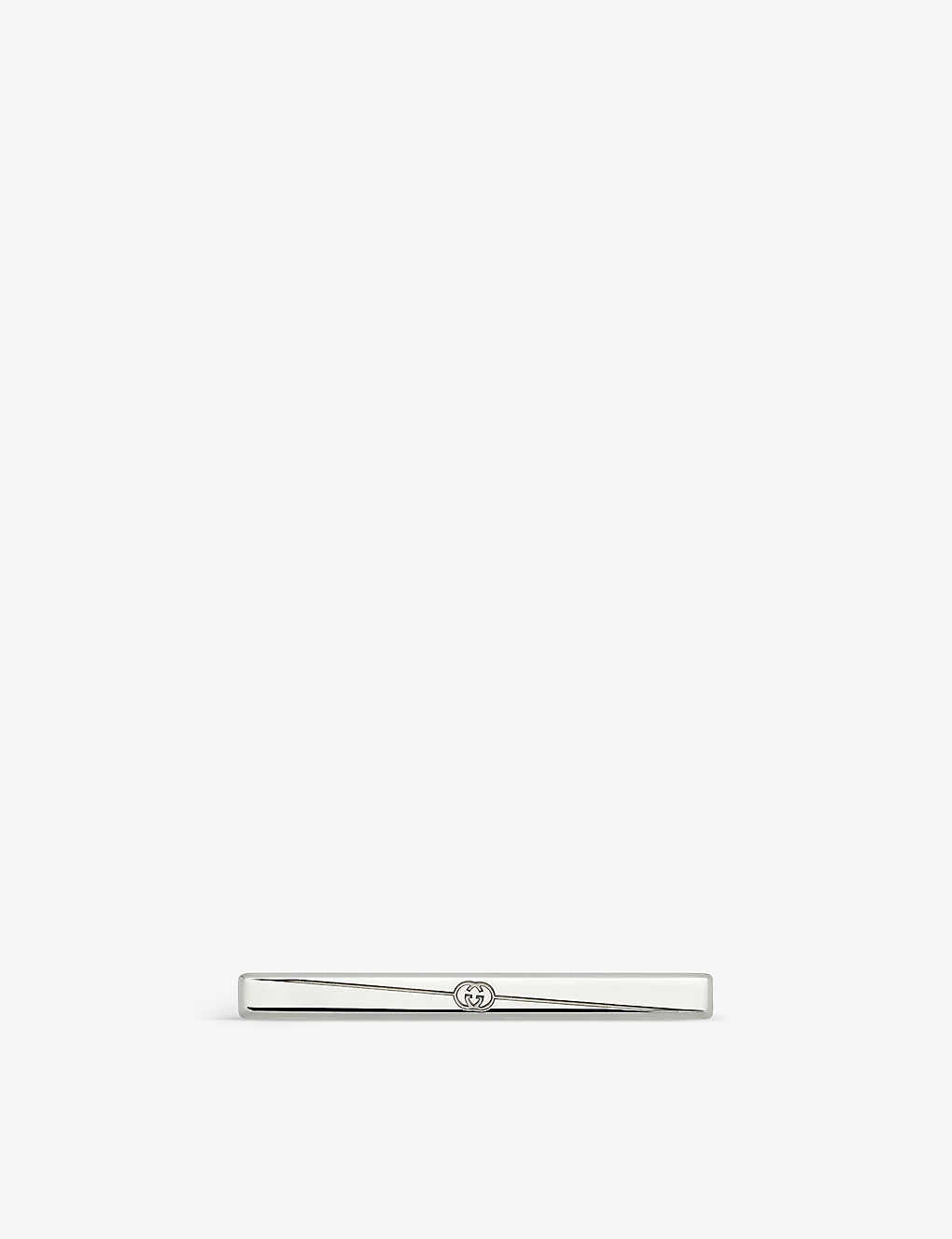 Gucci Mens Silver Diagonal Engraved-interlocking G Sterling-silver Tiebar
