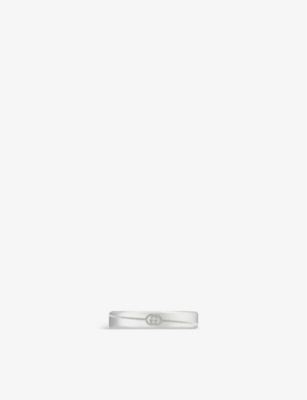 GUCCI: Gucci Tag diagonal engraved interlocking G sterling-silver ring