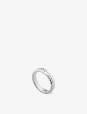 GUCCI: Gucci Tag diagonal engraved interlocking G sterling-silver ring