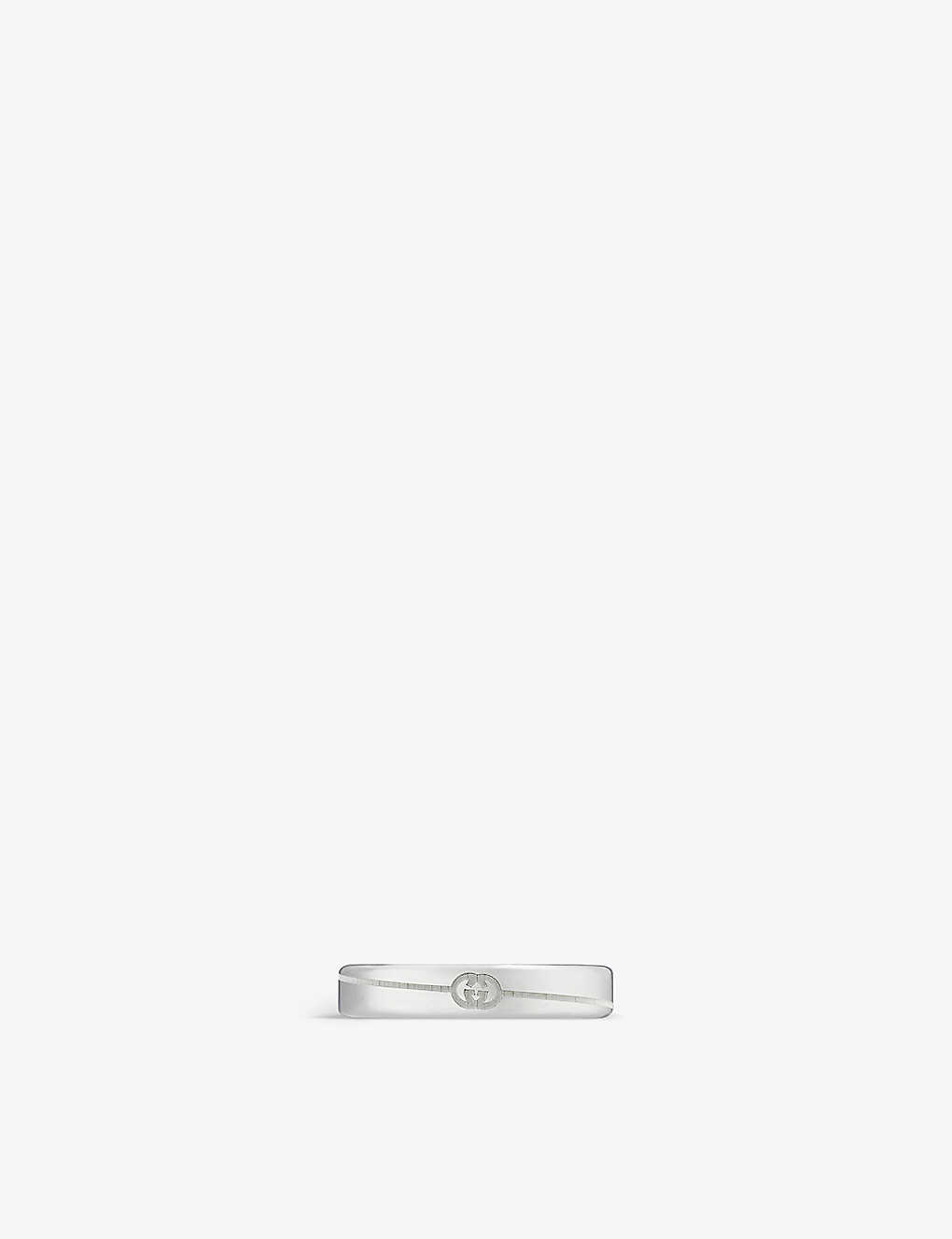 Gucci Womens Silver Diagonal Engraved-interlocking G Sterling-silver Ring