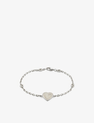 GUCCI: Mother-of-Pearl-effect heart interlocking-G sterling-silver bracelet