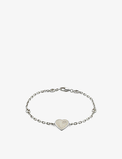 GUCCI: Mother-of-Pearl-effect heart interlocking-G sterling-silver bracelet