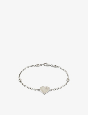 Shop Gucci Womens Silver Mother-of-pearl-effect Heart Interlocking-g Sterling-silver Bracelet