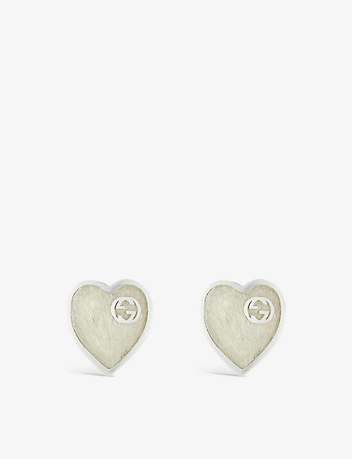 GUCCI: Interlocking G Mother-of-Pearl-effect sterling-silver earrings