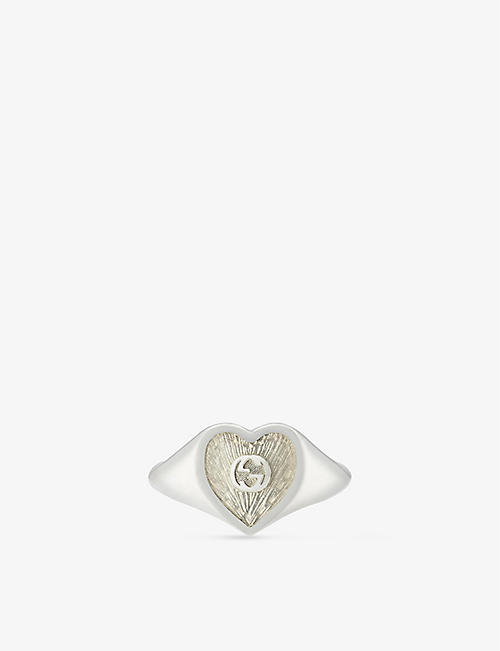 GUCCI: Interlocking-G heart Mother-of-Pearl effect 925 sterling-silver ring