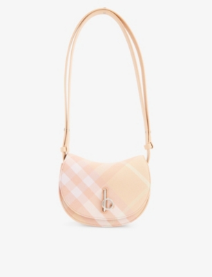 Burberry Womens Peach Rocking Horse Checked Woven-blend Shoulder Bag
