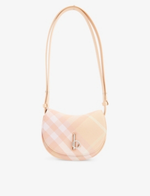 Burberry Womens Peach Rocking Horse Checked Woven-blend Shoulder Bag In Peach