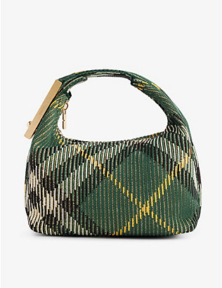 BURBERRY: Check-pattern woven top-handle bag