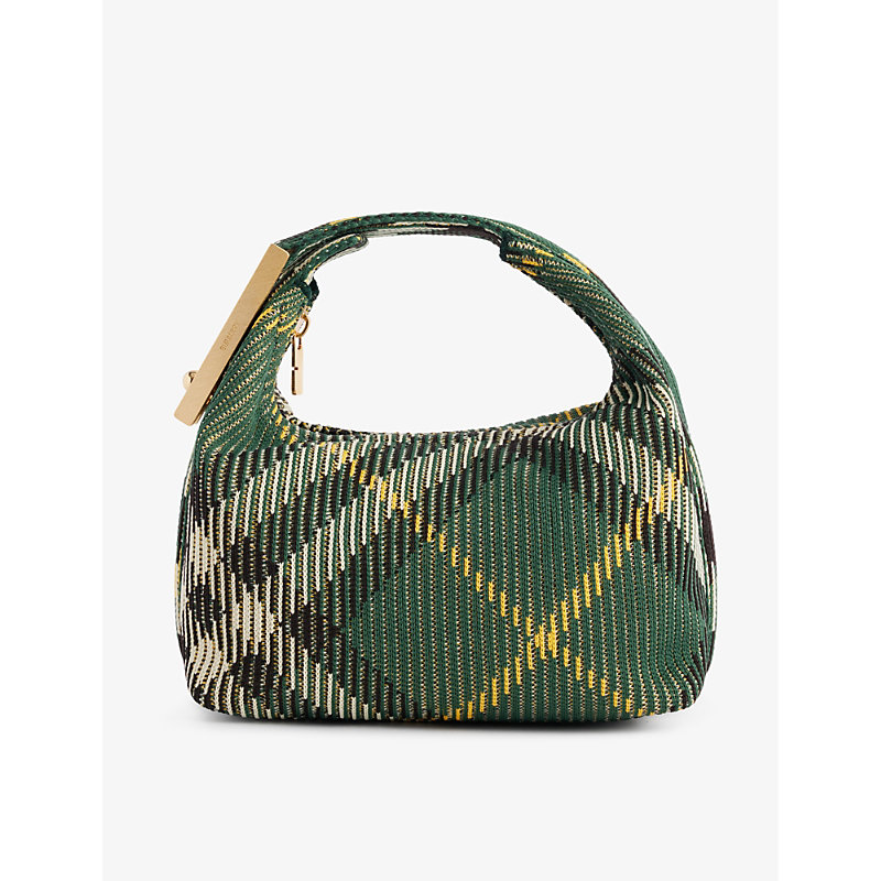 Burberry Ivy Check-pattern Woven Top-handle Bag In Brown