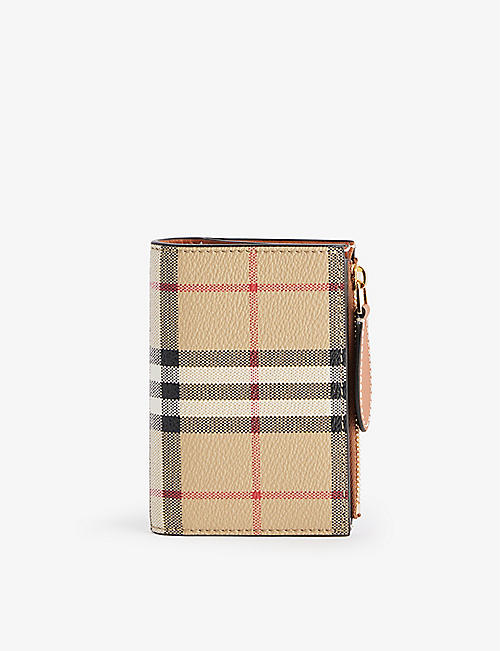 BURBERRY: Checked bifold faux-leather wallet