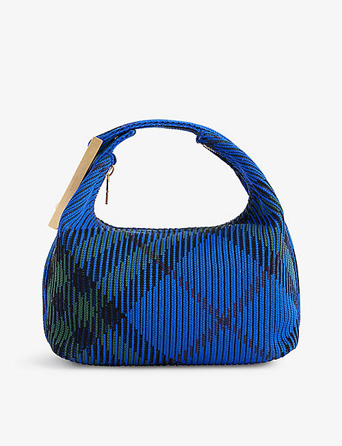 BURBERRY: Duffle checked knitted mini top handle bag