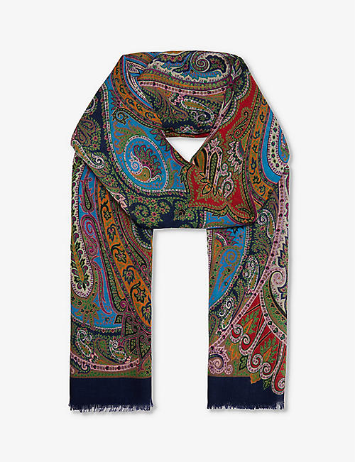 ETRO: Paisley-print fringed cashmere scarf