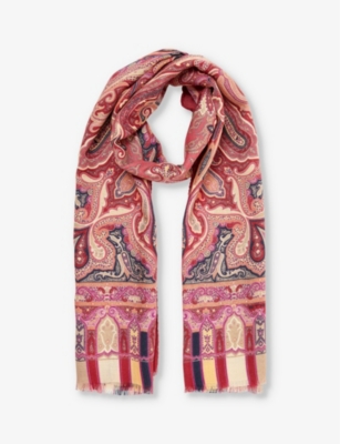 ETRO PAISLEY-PRINT FRINGED CASHMERE AND SILK-BLEND SCARF