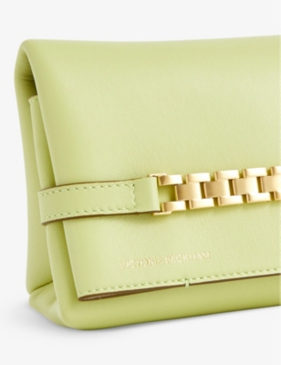 Shop Victoria Beckham Women's Avocado Chain-embellished Mini Leather Pouch Bag