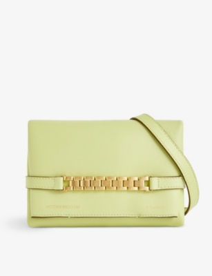 Victoria Beckham Womens Avocado Chain-embellished Mini Leather Pouch Bag