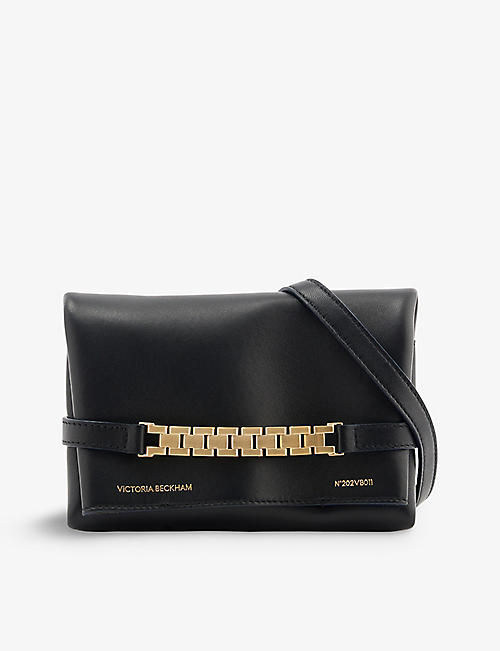 VICTORIA BECKHAM: Chain-embellished mini leather pouch bag