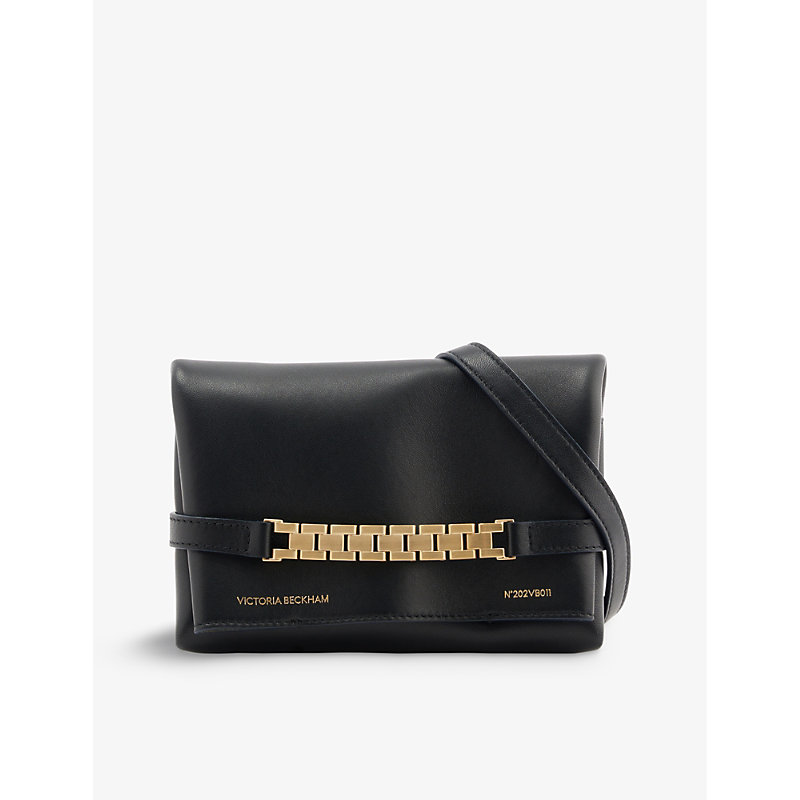 Victoria Beckham Womens Black Chain-embellished Mini Leather Pouch Bag