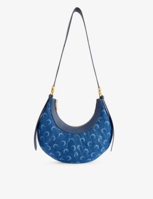 Shop Marine Serre Women's Blue Eclips Moon-motif Denim Shoulder Bag