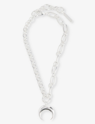 MARINE SERRE: Crescent-moon silver-tone brass pendant necklace