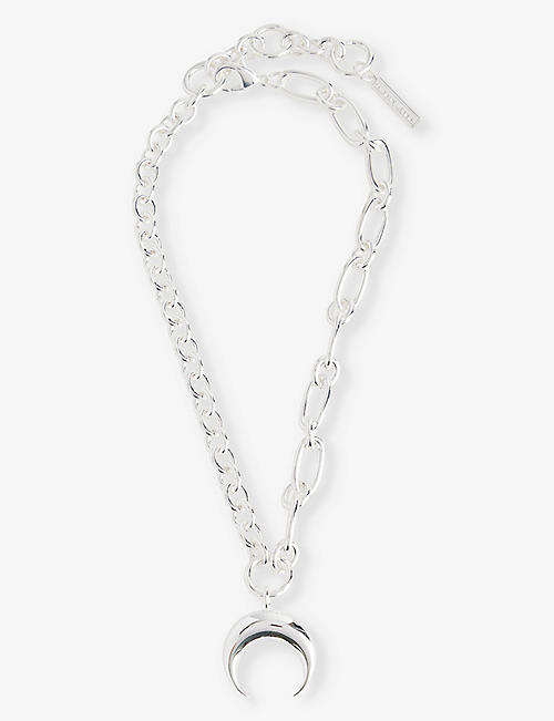 MARINE SERRE: Crescent-moon silver-tone brass pendant necklace