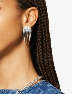 Shop Marine Serre Womens Silver Fork Regenerated 925 Sterling-silver Stud Earrings