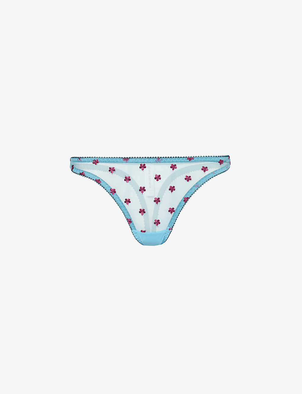 Shop Dora Larsen Women's Medium Blue Maudie Over Floral-embroidered Stretch Recycled-nylon Thong