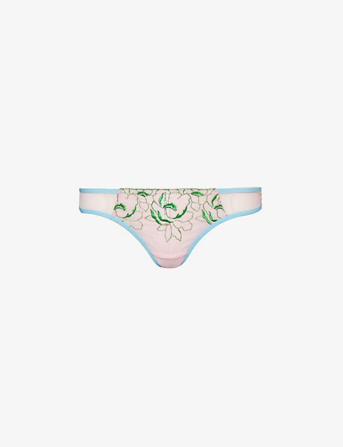 DORA LARSEN: Rae floral-lace stretch recycled-nylon briefs