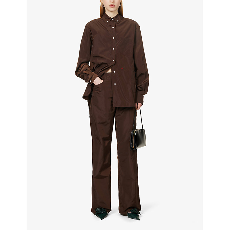 Shop Saks Potts Women's Chestnut Embroidered Wide-leg Mid-rise Shell Trousers