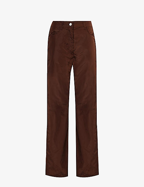 SAKS POTTS: Embroidered wide-leg mid-rise shell trousers