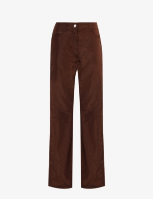 Saks Potts Womens Chestnut Embroidered Wide-leg Mid-rise Shell Trousers